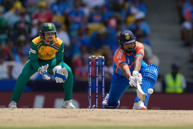 Rohit Sharma plays a shot against South Africa